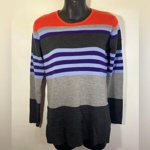 90s y2k saks fifth avenue sweater, PETITE color block stripes 100% wool neutral